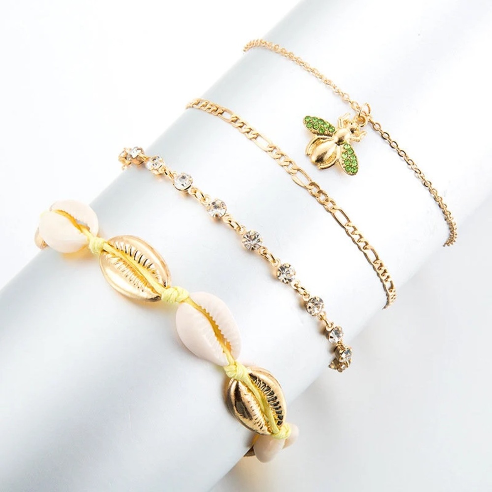 Bee Anklet 4 Piece Set, Bee Pendant Set